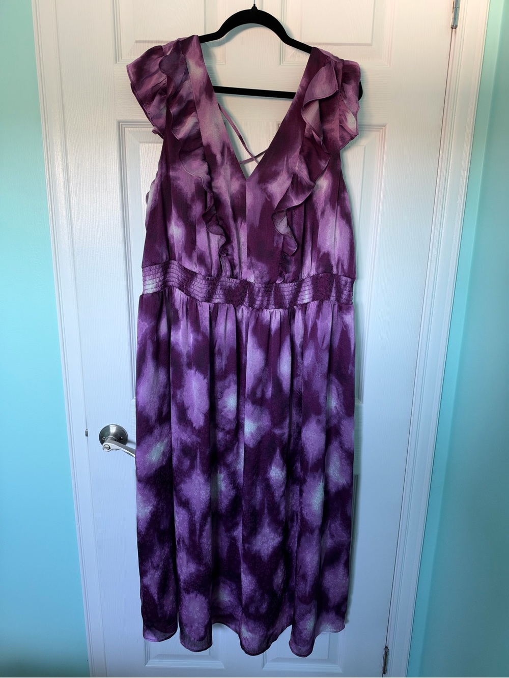 Addition Elle Purple Ruffle V-Neck Midi Dress